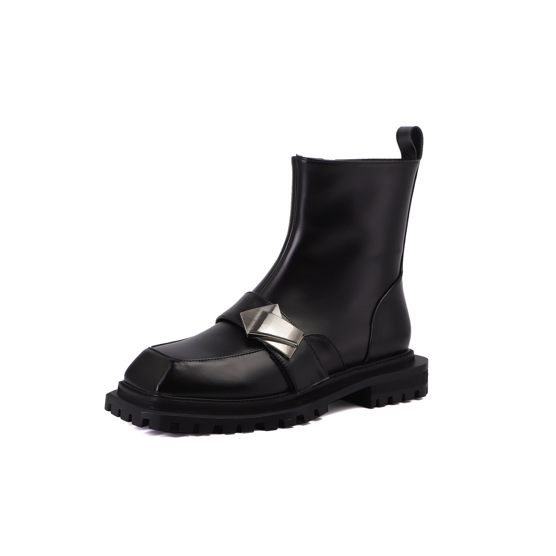 Chunky Square-Toe Ankle Boots – Black