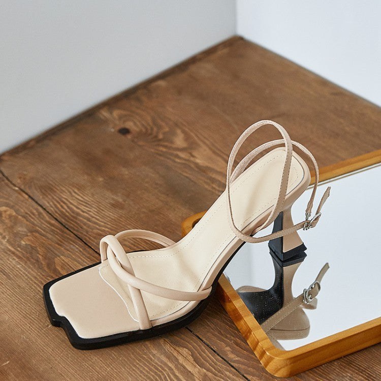 Square-Toe Strappy Heel Sandals