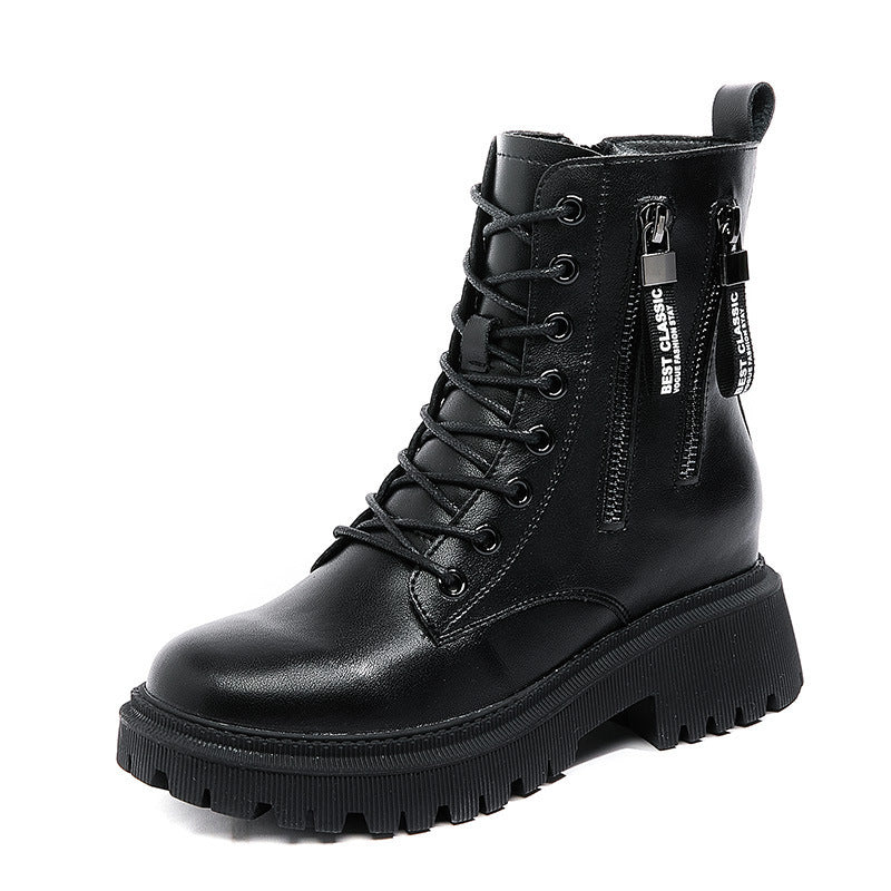 Chunky Lace-Up Ankle Boots with Zipper