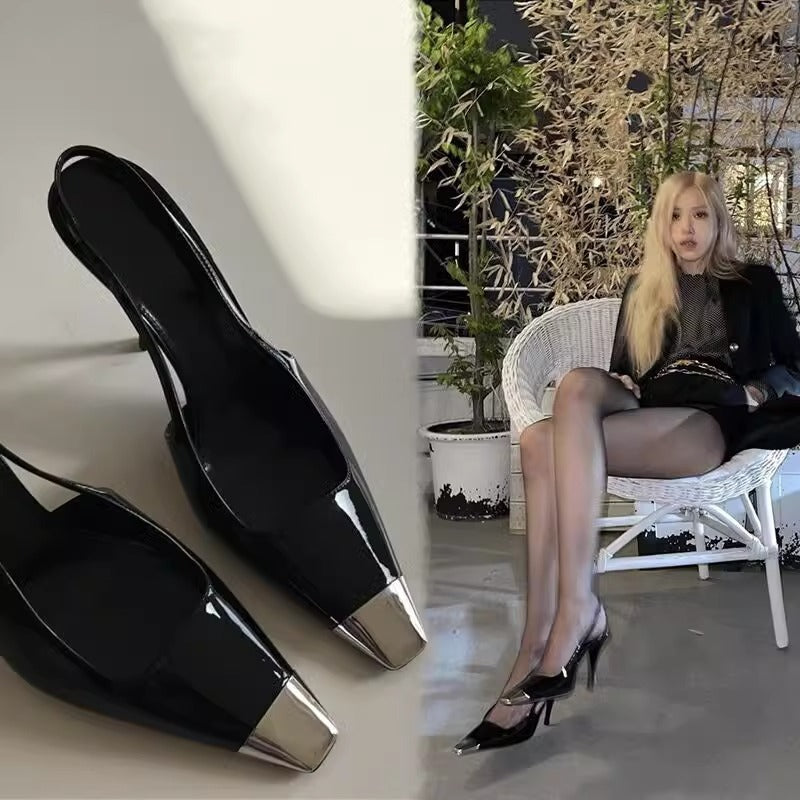 Metallic Cap-Toe Slingback Pumps