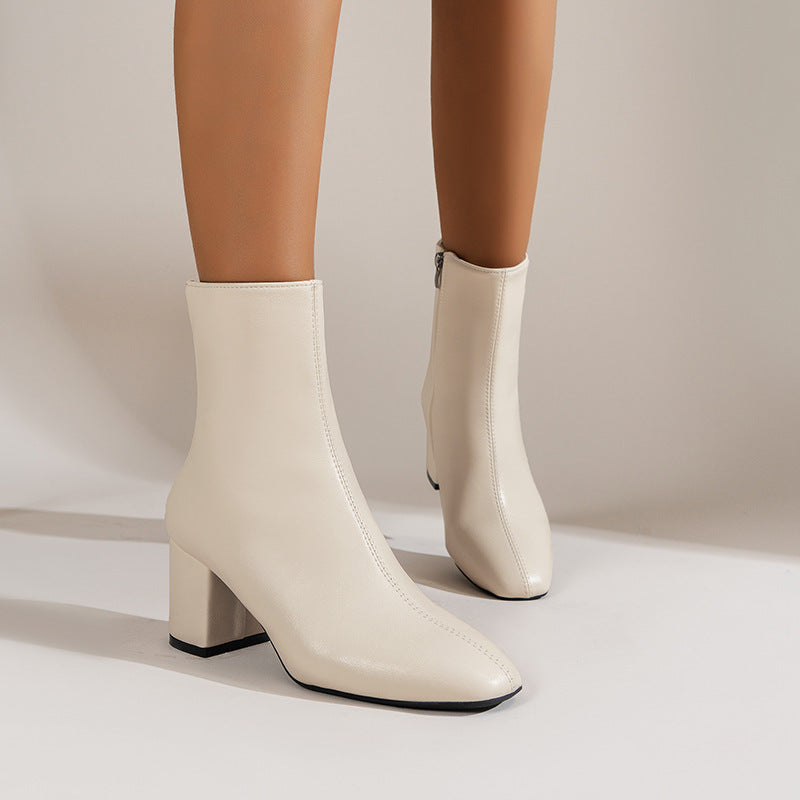 Elegant Block Heel Ankle Boots with Side Zipper