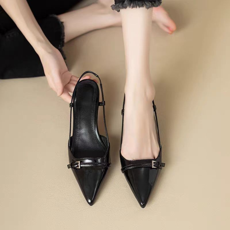 Pointed Slingback Flats with Buckle Detail