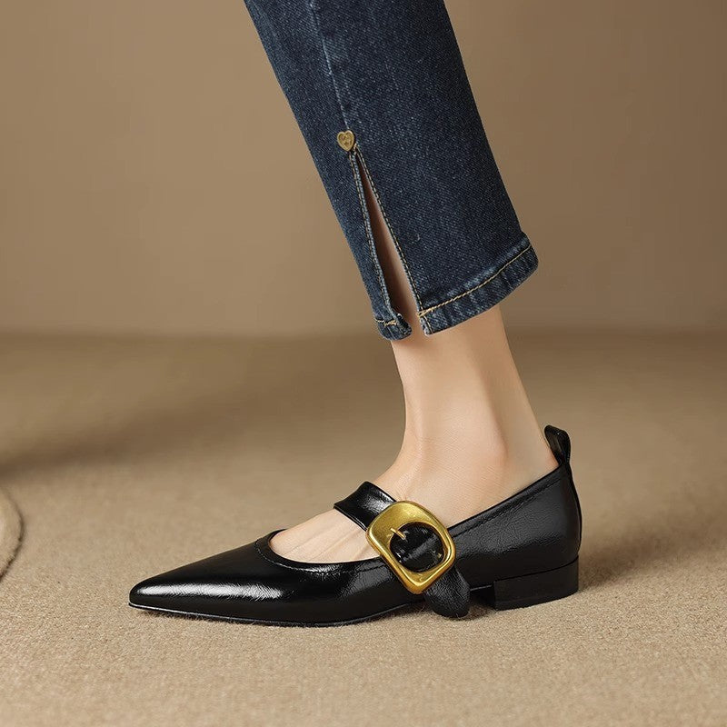Pointed Buckle Strap Flats