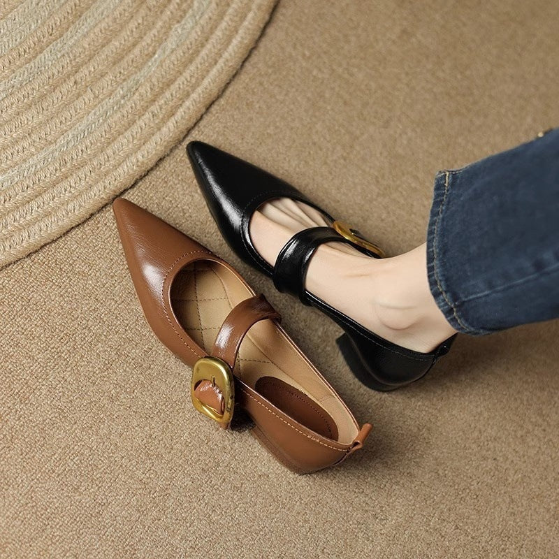 Pointed Buckle Strap Flats