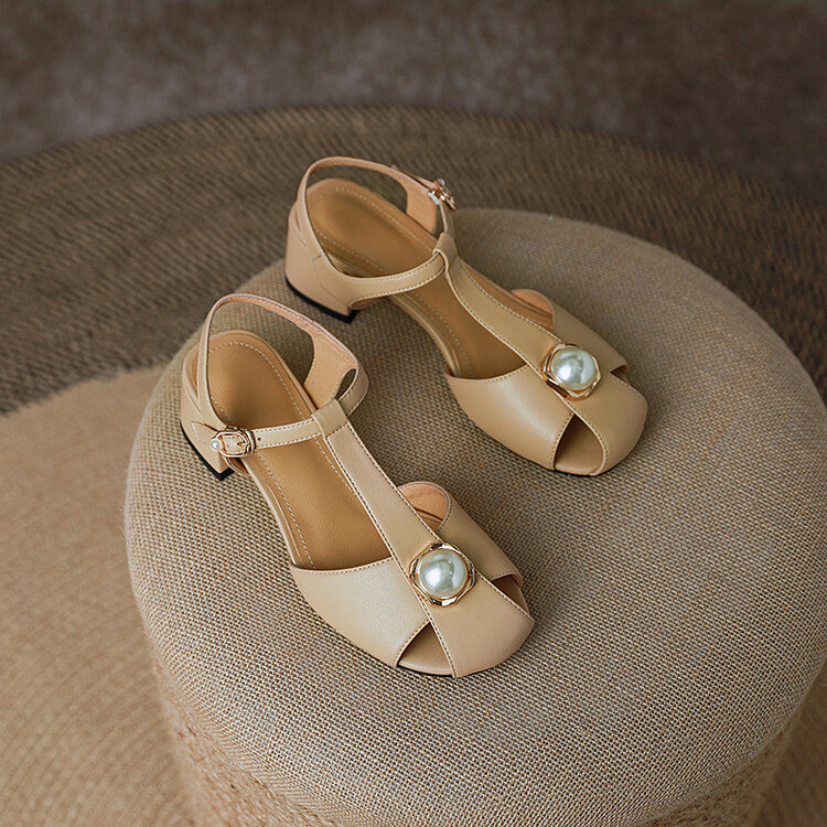 Pearl-Embellished Block Heel Sandals