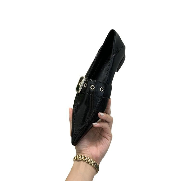 Pointed Buckle Strap Loafers