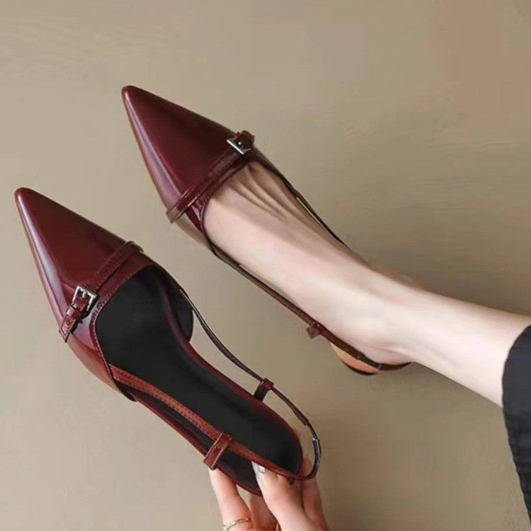Pointed Slingback Flats with Buckle Detail