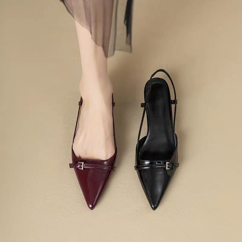 Pointed Slingback Flats with Buckle Detail