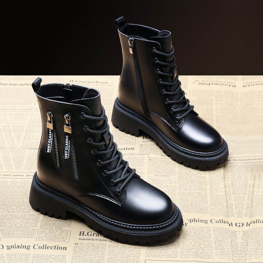 Chunky Lace-Up Ankle Boots with Zipper