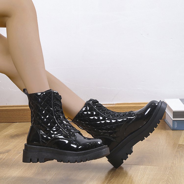 Quilted Lace-Up Combat Boots