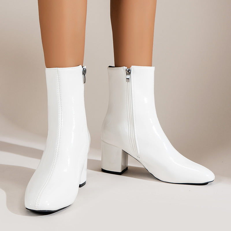 Elegant Block Heel Ankle Boots with Side Zipper