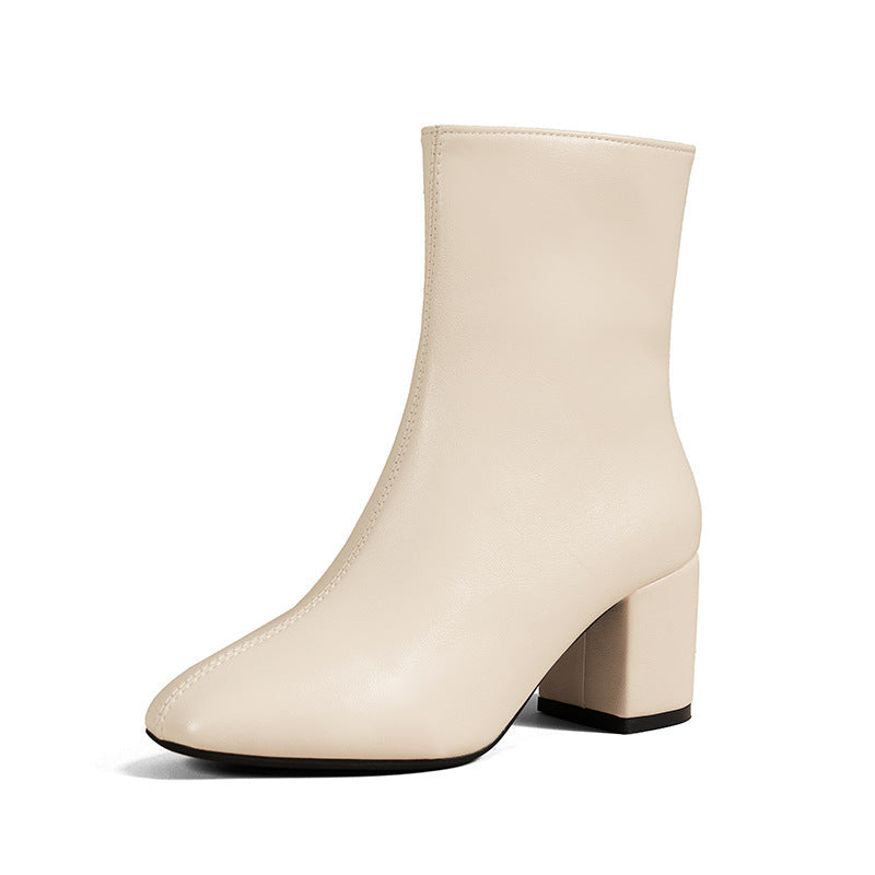 Elegant Block Heel Ankle Boots with Side Zipper