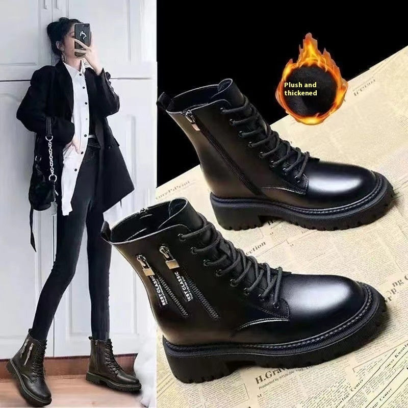 Chunky Lace-Up Ankle Boots with Zipper