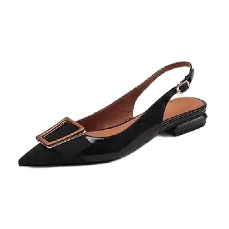 Pointed-Toe Flats with Buckle – Black & Khaki