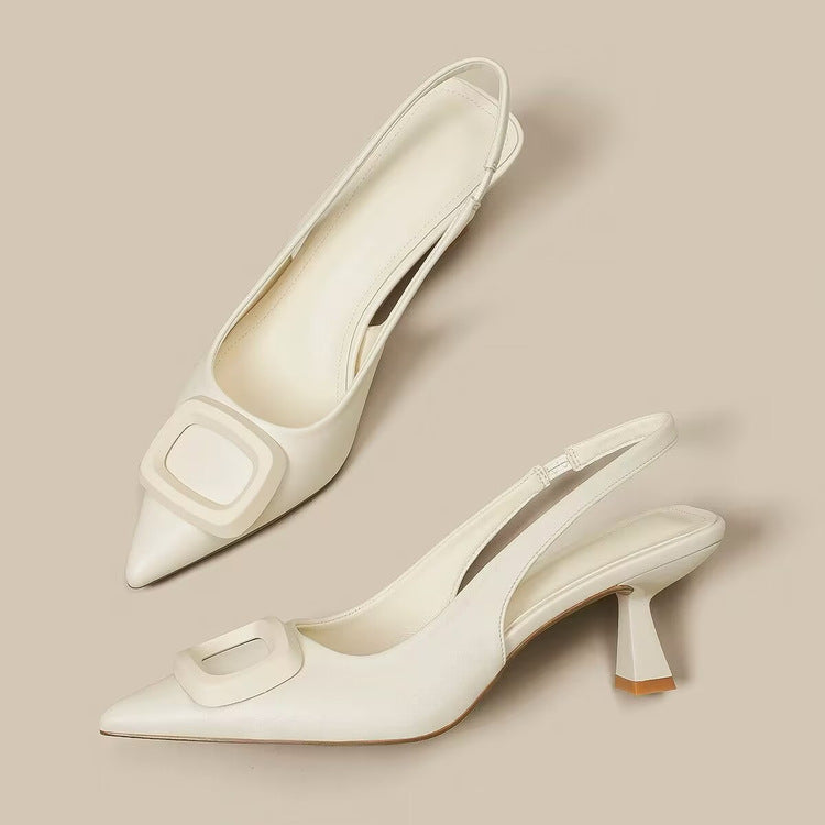 Chic Buckle Slingback Pointed-Toe Heels