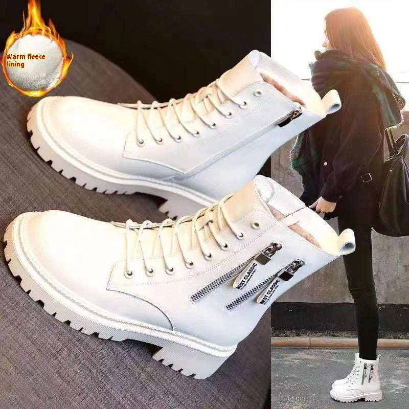 Chunky Lace-Up Ankle Boots with Zipper