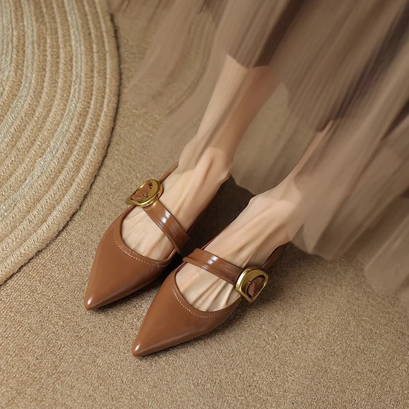 Pointed Buckle Strap Flats