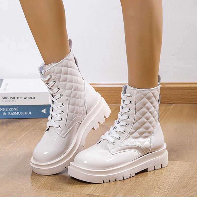 Quilted Lace-Up Combat Boots