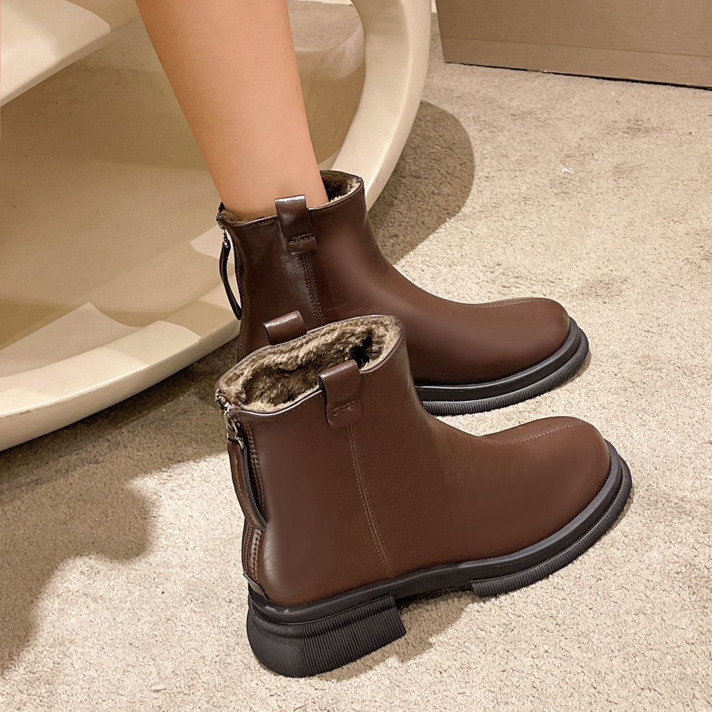 Fur-Lined Ankle Boots – Black & Brown