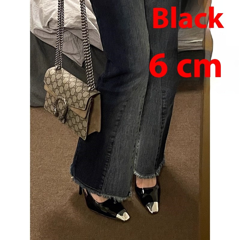 Metallic Cap-Toe Slingback Pumps