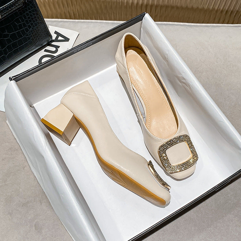 Square Buckle Mid-Heel Pumps